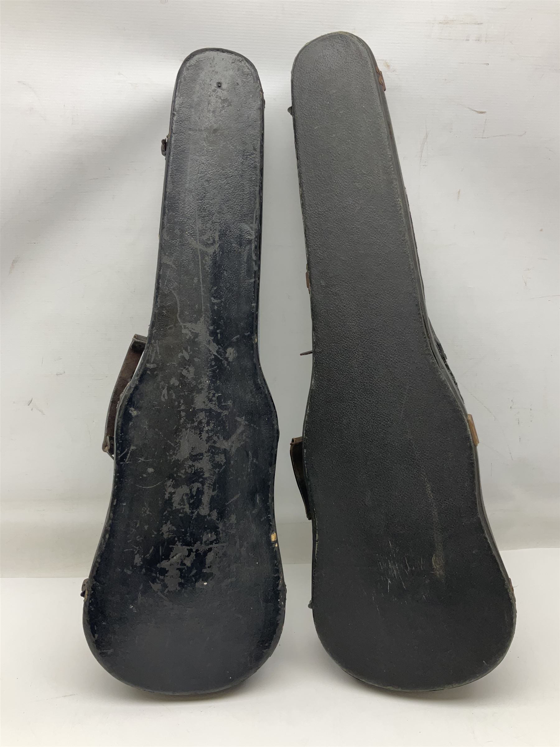 German trade violin c1900 stamped PAGANINI with 35.5cm two-piece maple back and ribs and spruce top L58.5cm overall; in carrying case; and another German trade violin for spares or repair; in carrying case (2)