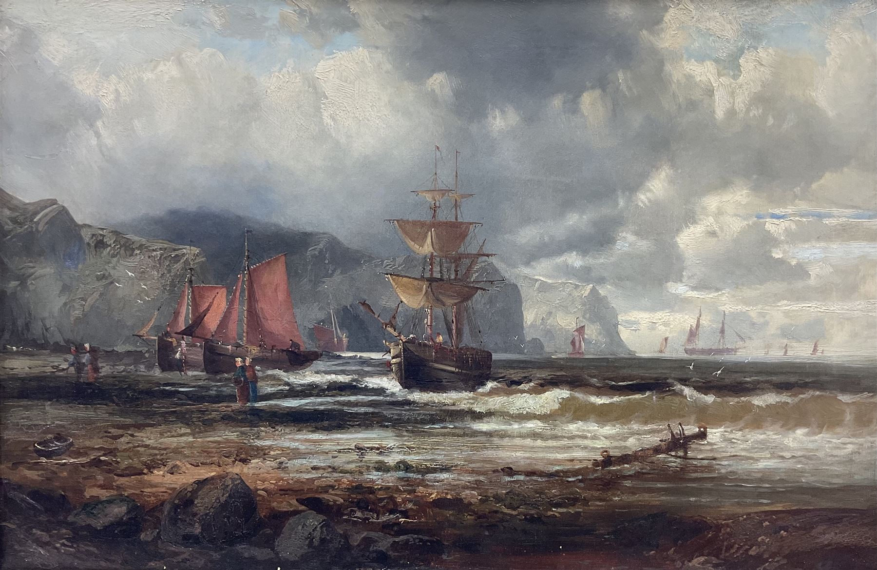 Ralph Reuben Stubbs (British 1824-1879): The Return of the Boats, oil on canvas signed 59cm x 90cm
Provenance: from The Bell Hotel, Driffield