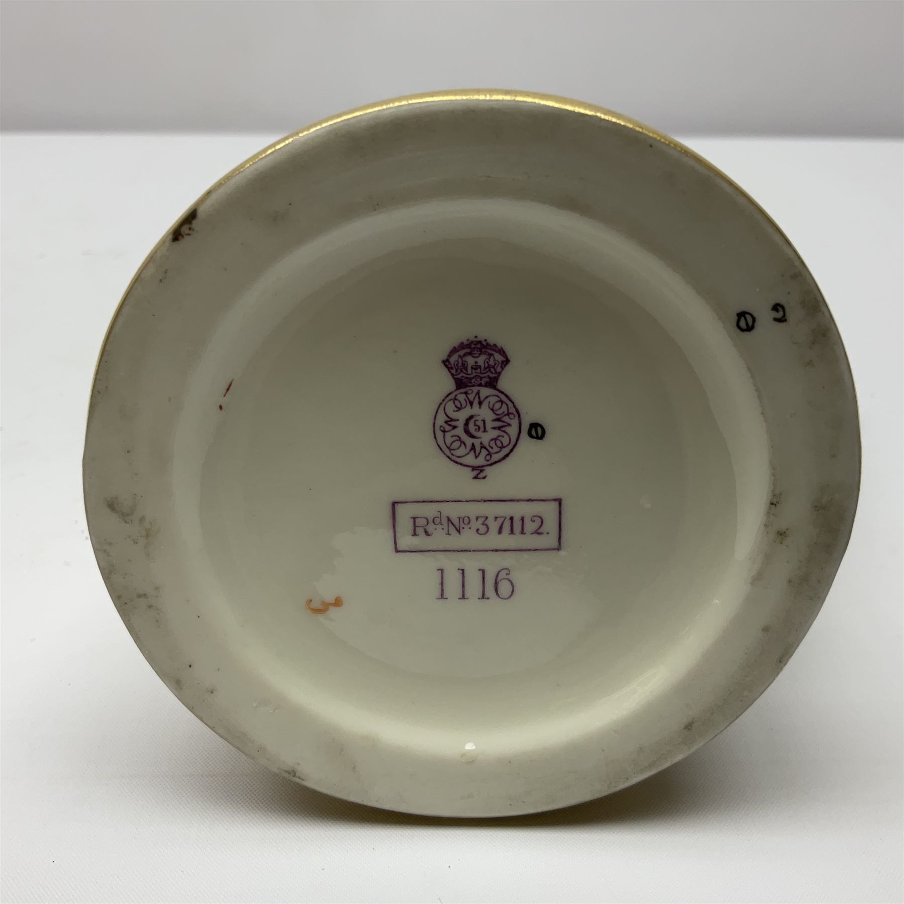 Royal Worcester tusk jug, blush ivory ground, with floral design, stamped 1116 to the base,, together with pair figures of a young boy and girl in the style on Kate Greenaway 