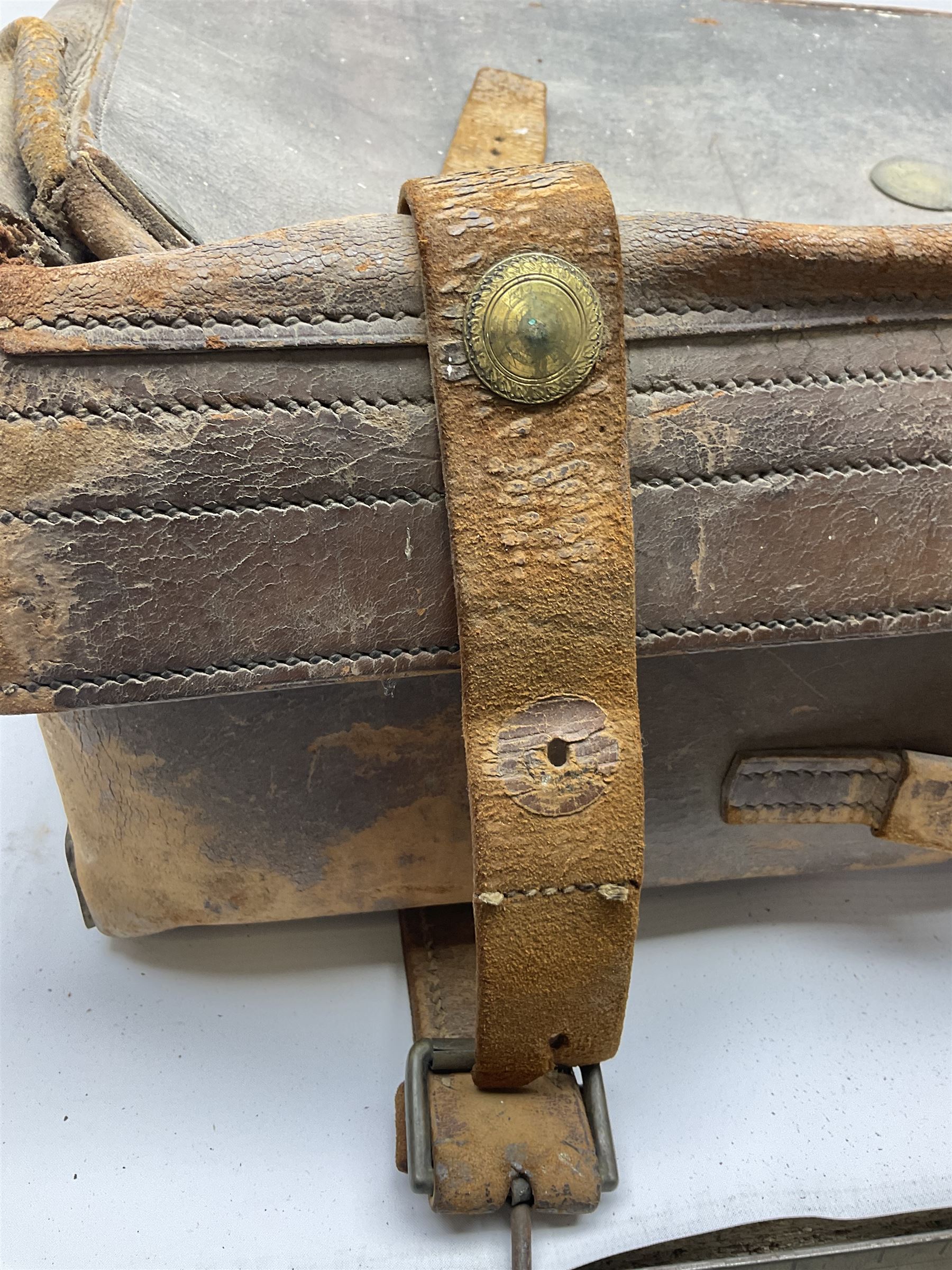 19th century leather suitcase, with brass plaque to cover engraved 'C R F Lutwidge Esq', the pink silk and white kid leather interior with pouch and edging impressed with gilt lettering reading 'By Appointment of Prince of Wales J W Allen 37 Strand Maker Prize Medal Awarded', H21cm, W73cm, Notes: Charles R. Fletcher Lutwidge, was mayor of Tunbridge Wells between 1895-1898, and again between 1901-1902