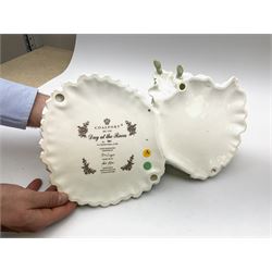 A limited edition Coalport figure group, Day at the Races, designed by Basia Zarzycka, no 461/750, together with three other Coalport figures, The Ascot Lady 1985, Golden Age Georgina, and Golden Age Beatrice at the Garden Party. 