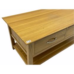 Oak coffee table, fitted with drawers and undertier 