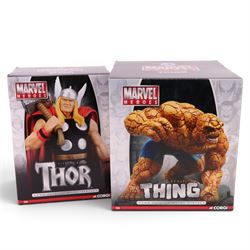 Two limited edition Corgi Marvel Heroes 1:12 scale models, comprising Thor and The Thing, both boxed
