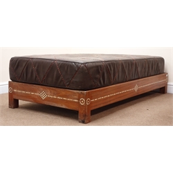  Eastern hardwood inlaid single bed, W84cm, H40cm, L165cm  