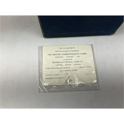 Edinburgh Crystal British Commonwealth Games 1970 goblet vase
Edinburgh crystal goblet vase commemorating the British Commonwealth Games 1970, designed by David Hammond, engraved by F.Lonie, no.37 of 50, with box, H23cm