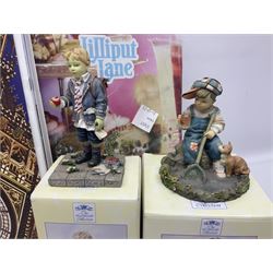 Twenty three Lilliput Lanes, including Village School, Lace's Shoe Shop, Cockles & Muscles, Scotland the Brave etc, together with The Leonardo Collection Paint Box Poppets and Gullivers World magazines 