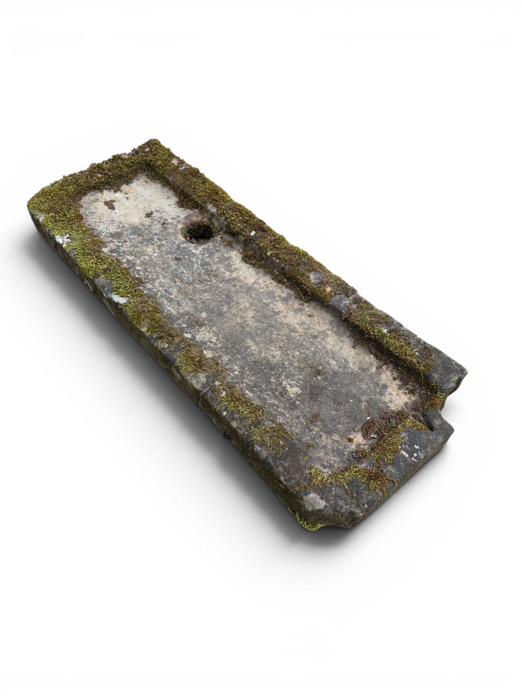 Large 19th century weathered hewn stone sink or shallow planter