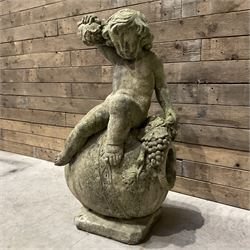 Cast stone garden figure - grape carrier on barrel
