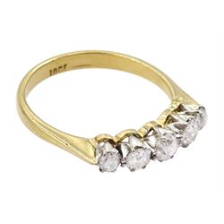 18ct gold graduating five stone old cut diamond ring, stamped, total diamond weight approx 0.55 carat