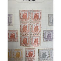 Bechuanaland Stellaland stamps, comprising one penny vertical  block of six, horizontal pair and vertical pair, two pence vertical block of eight, vertical pair and a single, three pence vertical block of eight, six pence horizontal pair and a single, all unused, housed on an album page