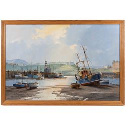 Don Micklethwaite (British 1936-): Scarborough Harbour in Sun, oil on canvas signed 50cm x 75cm 