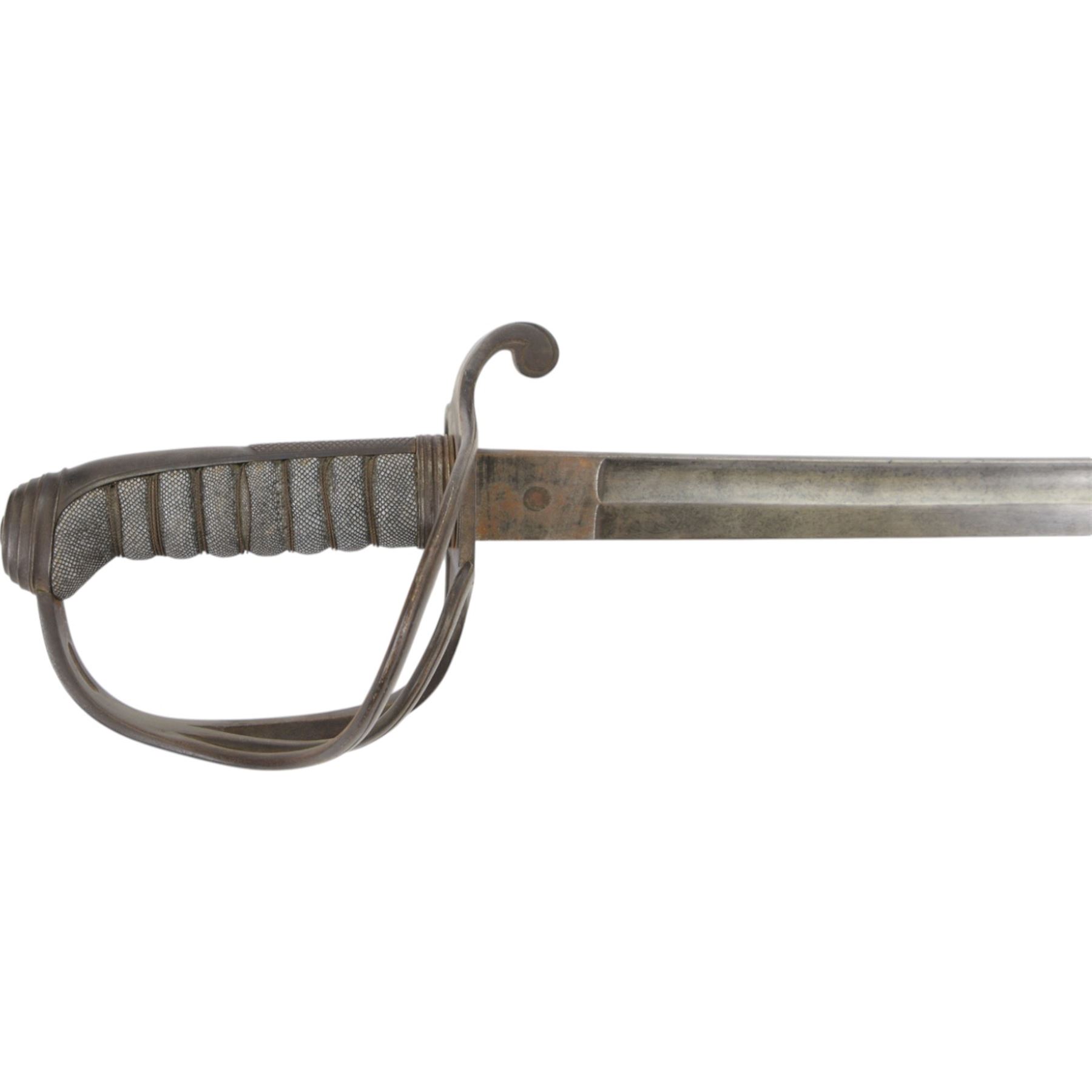 Victorian officer's sword, made by Dolan & Co, London, the 87cm single edge blade with makers mark 'Dolan & Co, St Martins Lane, London', steel swept two bar hilt, with wirebound fishskin grip, overall L102cm