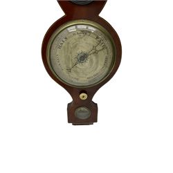 Mid-19th century Victorian mercury 5 glass wheel barometer by Croce, York, with a swan’s neck pediment, 8” silvered register, thermometer, hygrometer, spirit bubble and butlers mirror, mahogany case with stringing to the edge, turned bone finial and recording button, silvered register with weather predictions, steel indicating hand and brass recording hand. Mercury present in syphon tube. 