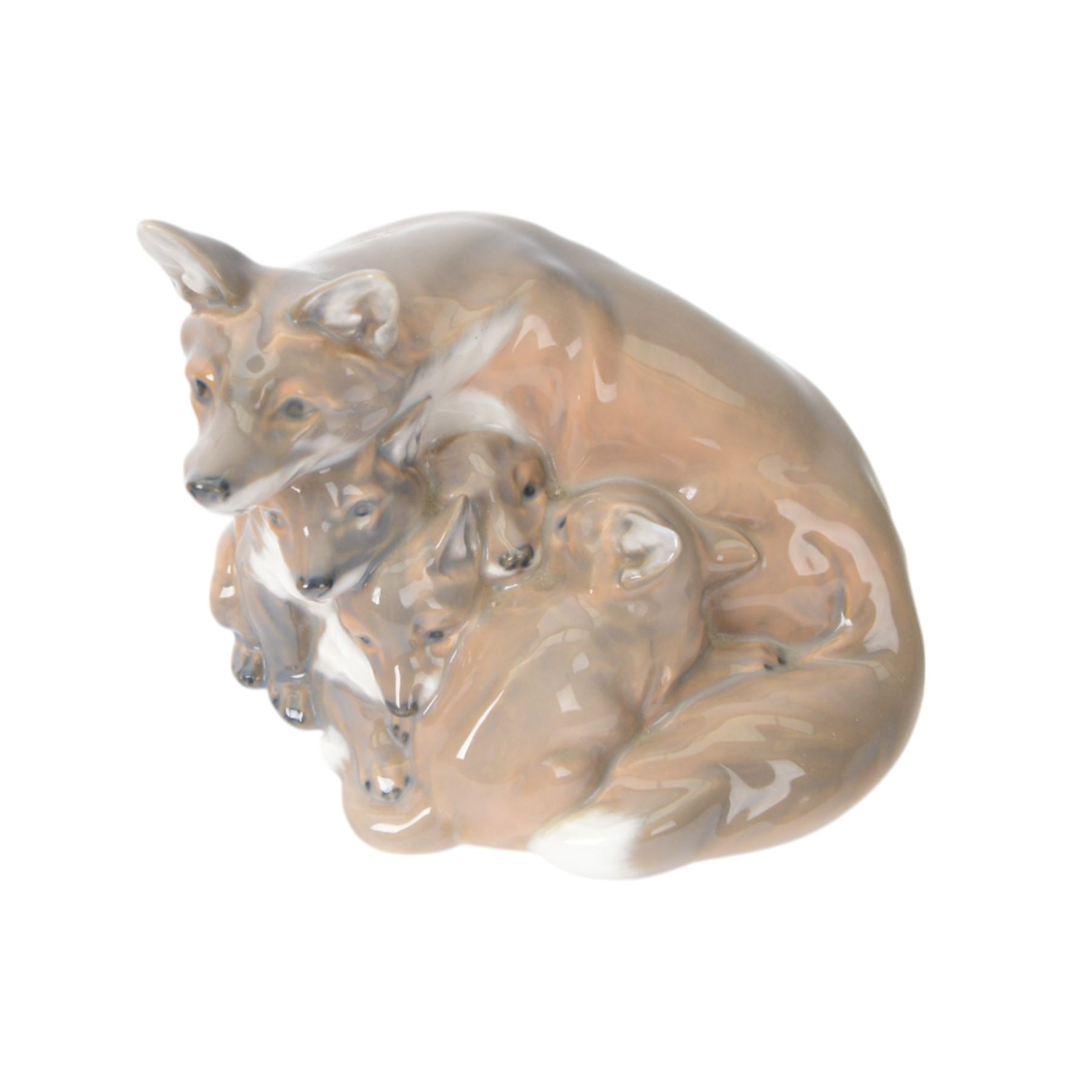 Five Royal Copenhagen figures, including Mare and Foal no.698, Goat and Kid no. 4744, Fox and Cubs no.1788