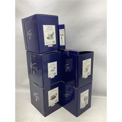 Five Franz teacups and saucers comprising Hummingbird FZ00129, Bluebell FZ00875, Dragonfly FZ00028, Butterfly XP1693 and Daisy FZ00793, together with Hummingbird spoon, all boxed (6)