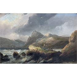 Scottish School (19th century): Rocky Coastal Inlet with Figures, oil on canvas laid on board unsigned 48cm x 73cm