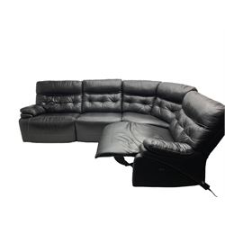 Two piece black leather electric reclining lounge suite - corner sofa (W290cm, D215cm), and matching armchair (W105cm)
