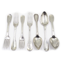  Four matched French silver table forks and three spoons, circa 1830, approx 15.5oz   