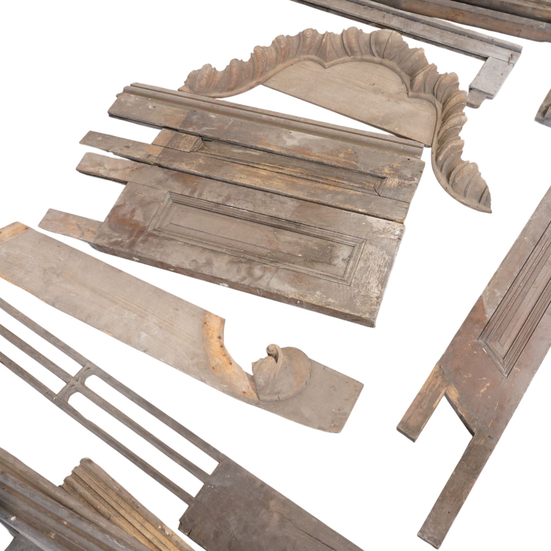 Architectural Salvage - Quantity of 19th century oak church panelling , pierced and carved posts, scalloped frieze, lancet panel etc
Note: Removed in the 19th century from the church in the grounds of a private Yorkshire estate 
Provenance: property of a Nobleman