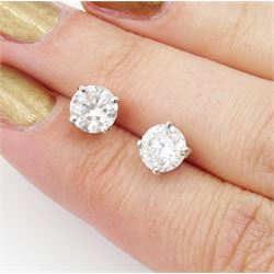Pair of 18ct white gold round brilliant cut diamond stud earrings, total diamond weight 2.00 carat, with World Gemological Institute Report