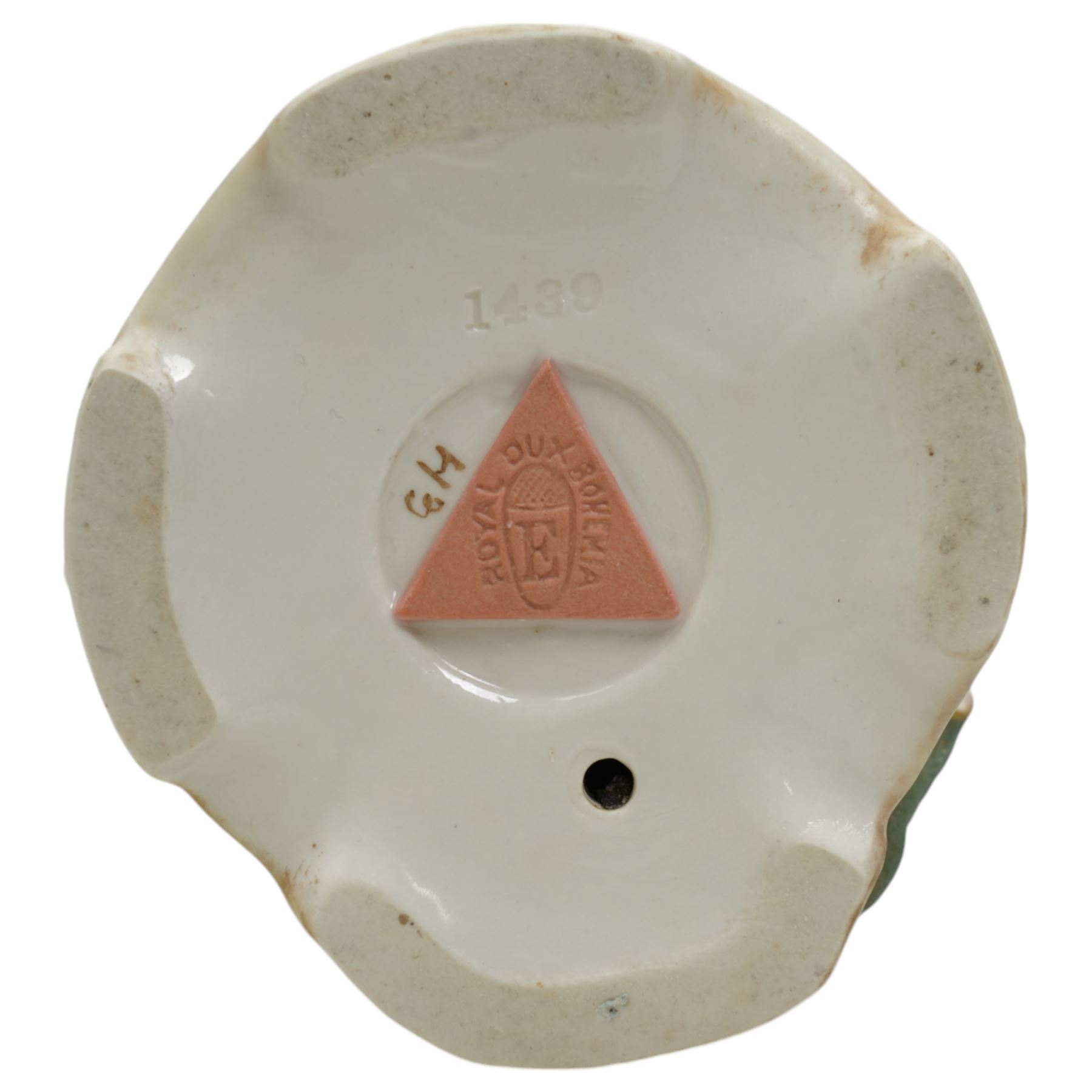 Royal Dux female figure holding a tambourine in burnished gilt and on circular naturalistic base, model no.1430 H27cm