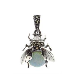 Silver opal and marcasite bug pendant, stamped 925