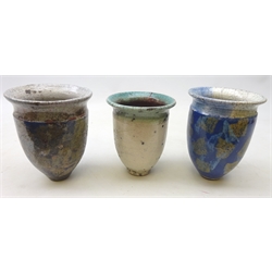  Peter Hough (British Contemporary) three studio pottery raku fired planters, H16cm maximum (3)  