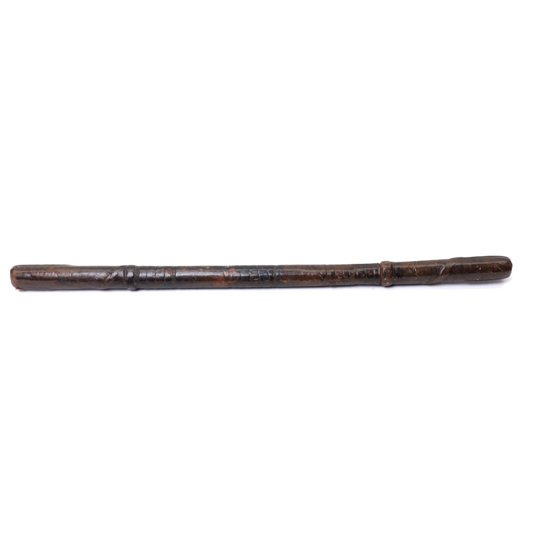 Early 20th century leather covered swagger sword stick, blade length 27cm, overall length 44cm