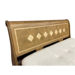 Barker & Stonehouse - 'Flagstone' 6' Superking size mango wood sleigh bed, the head and footboard inset with stone geometric inlays, scrolled and rolling reed moulded frame, on bracket feet 