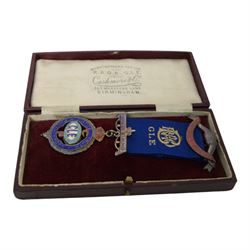 Silver and enamel masonic medal, hallmarked, together with two enamel British Railway badges and silver plated cigarette case and other collectables