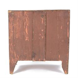 Victorian mahogany 'apprentice piece' miniature chest, rectangular top over two short and two long cock-beaded drawers with turned handles, shaped apron and bracket feet 