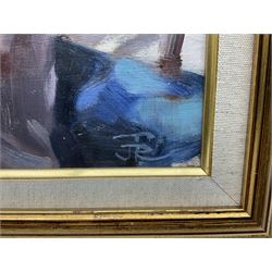 John Richard Townsend (British 1930-): 'Self Portrait' on the Beach, oil on board signed with monogram, titled and dated 1978 verso 22cm x 29cm