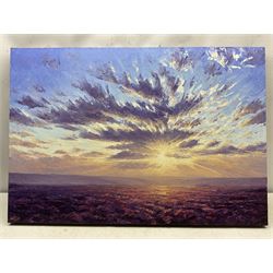 Chris Geall (British 1965-): North York Moors Sunset, impasto oil on canvas signed 65cm x 95cm