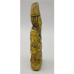  18th/ 19th century Japanese carved bone figure modelled as Jurogin wearing a robe, H10.5cm Provenance: private collection   
