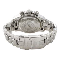 Breitling Superocean gentleman's stainless steel automatic chronograph wristwatch, Ref. A13340, blue dial with triple register recording hours, minutes and continuous seconds and date aperture, boxed with papers and additional links