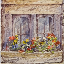  Woodland and River Scenes, two watercolours signed by Christine M Pybus (one unframed) and Flowers on a Balcony, watercolour signed by Robert Brindley (British 1949) max 19cm x 32cm (3)   