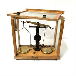 Cased set of Philip Harris of Birmingham laboratory scales
