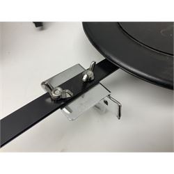 Spanish BM acoustic guitar with mahogany back and sides and spruce top L101cm; in cello carrying case; Roland foot pedal and two Yamaha foot pedals; tin D# organ pipe; folding music stand etc