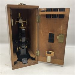 Three boxed microscopes, comprising Hawkslay & Sons Spencer Buffalo microscope no 68177, J Swift & Son microscope and R & J Back microscope no 30241