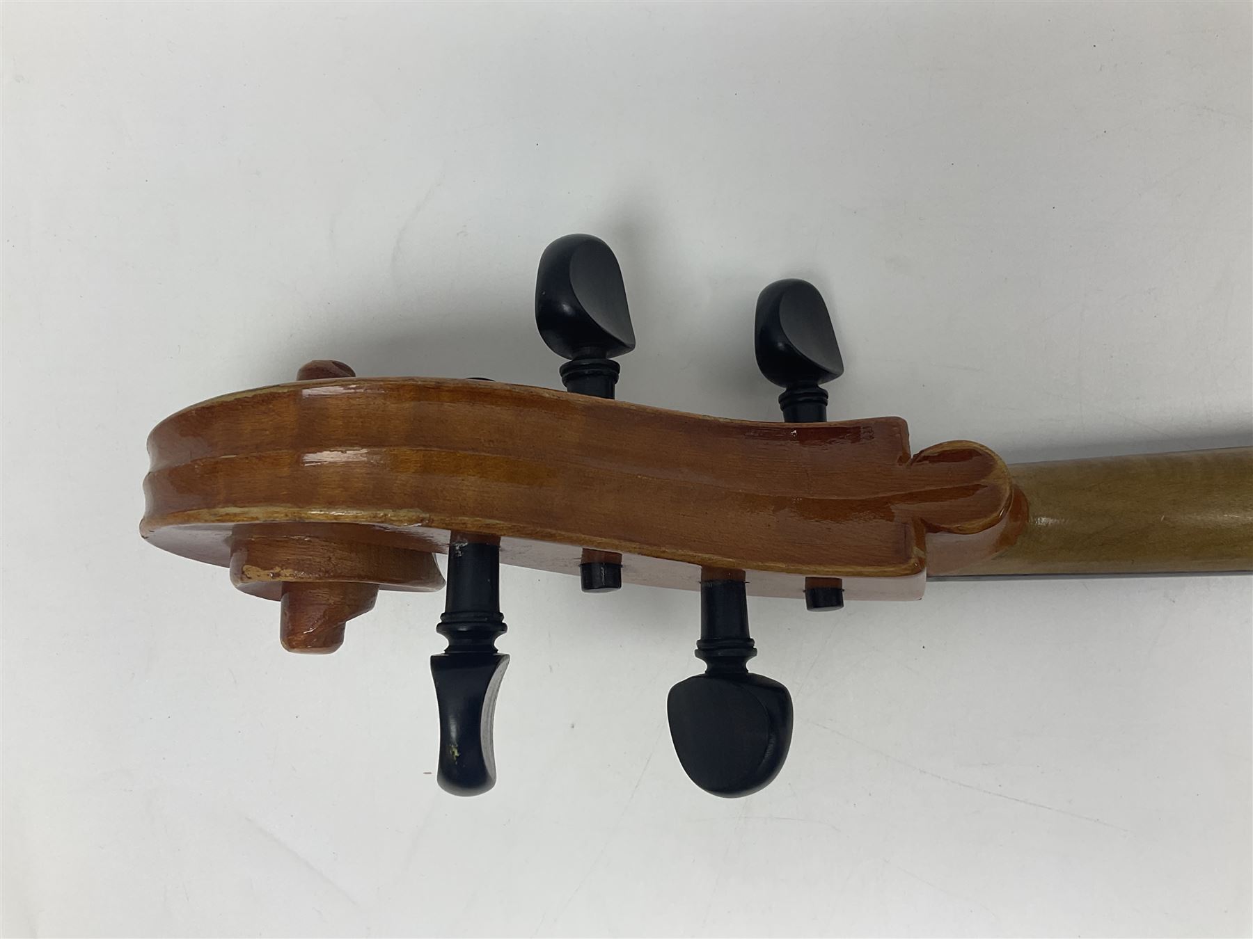 German half-size cello with 69cm two-piece maple back and ribs and spruce top; L112.5cm overall; in soft carrying case with two bows