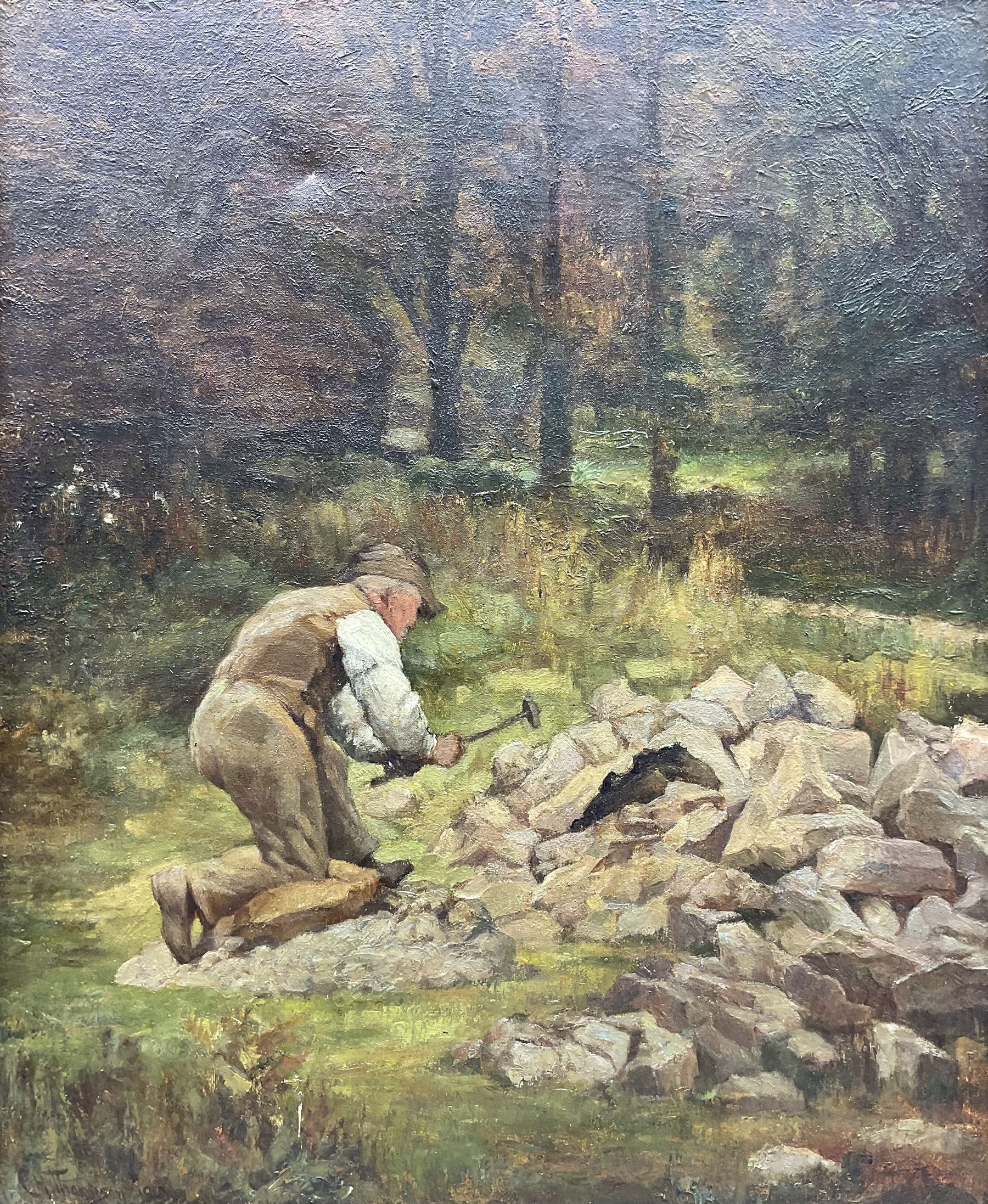 Charles Herbert Thompson (Cornwall 1870-1946): 'Breaking Stones', oil on canvas signed and dated 1913, 60cm x 49cm 
Provenance: private collection, purchased Bonhams Cornwall 1st March 2007 Lot 237