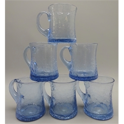  Set six early 20th century blue crackle glass tankards, H10.5cm   