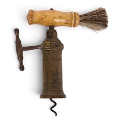 19th century Thomason Dowler style barrel shaped corkscrew the turned wooden handle with b...