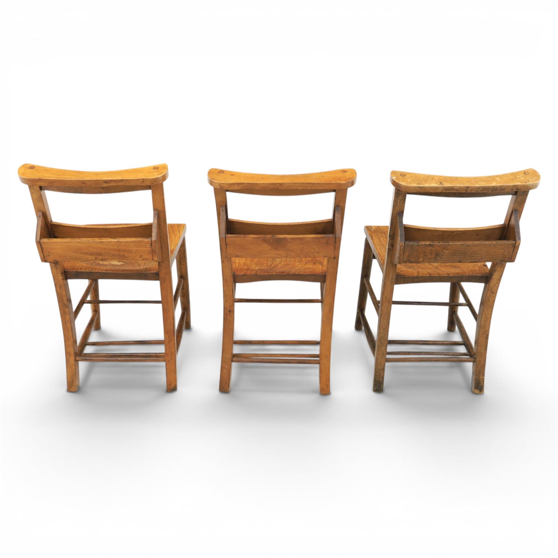 Country pine draw leaf table, bench seat and six chapel chairs, the top of plank construction, with two frieze drawers, additional leaves extending to 320cm, with bench seat and six elm chapel seats