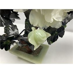 Chinese jade and soapstone Bonsai flower tree, H45cm