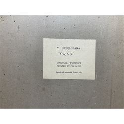 Yoshijiro (Mokuchu) Urushibara (Japanese 1888-1953): 'Tulips', original proof woodblock print signed and numbered No14 in pencil, original title label verso 40cm x 27.5cm