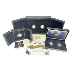 Queen Elizabeth II Channel Islands silver proof fifty pence coins, comprising 2019 'Guernsey and Jersey 50th Anniversary' coin pair, 2020 'The Channel Islands Liberation' coin pair and Bailiwick of Jersey 2022 'HMS Victory', all cased with certificate