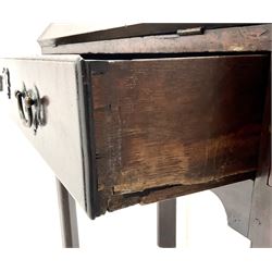 George III mahogany bureau, fall front with sliding stays, single frieze drawer, square supports with inner chamfer and outer moulded edge