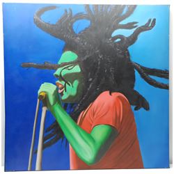 Peter J Bailey (British 1951-): Jazz Series - Bob 'Marley', oil on canvas signed and inscribed verso 100cm x 100cm (unframed)