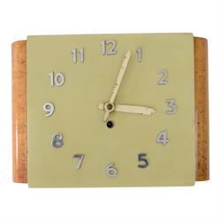 EPNS cocktail shaker with pourer, set of peacock cocktail sticks in matching stand and an Art Deco wall clock